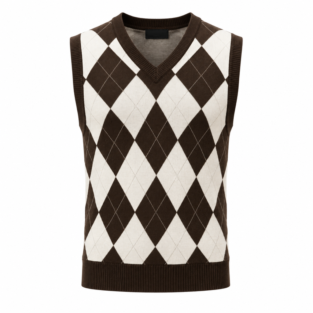 Heritage Argyle Knit Vest – Dark Brown & Ivory | Alkatran