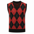 Classic Argyle Knit Vest – Crimson Red & Black | Alkatran