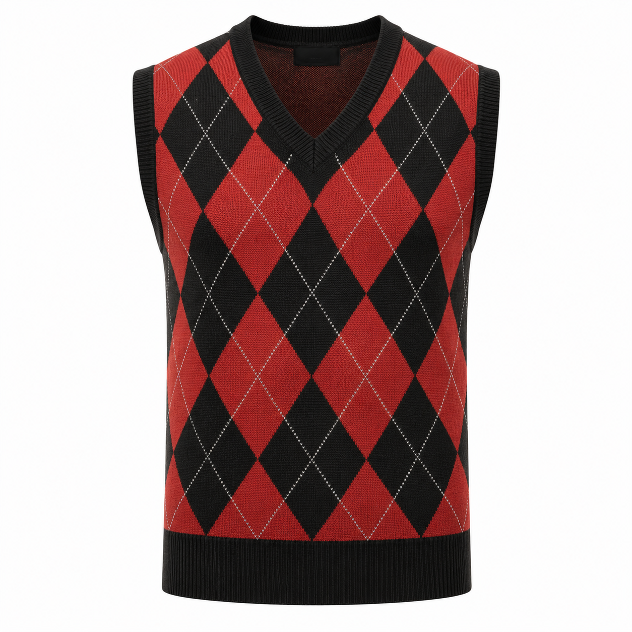 Classic Argyle Knit Vest – Crimson Red & Black | Alkatran